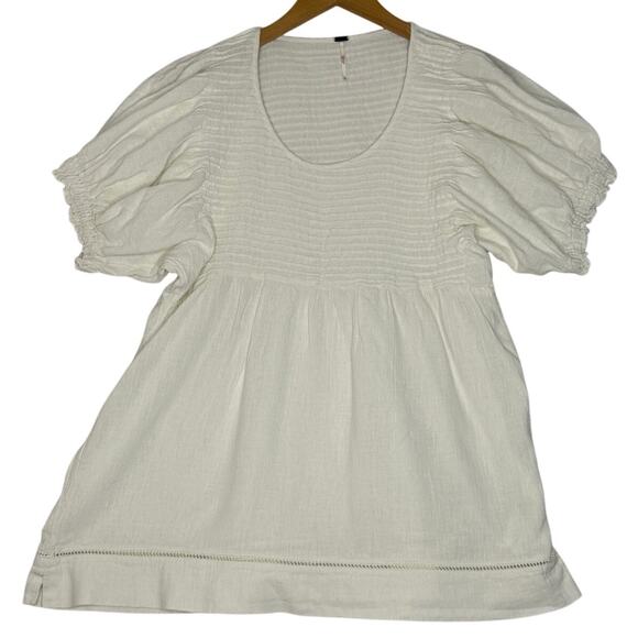 Free People Tops - Free People Elsie Top Sz S Cream Puffy Sleeved Baby Doll Smocked Cottagecore